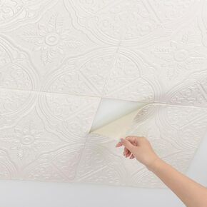 Alow Ceiling Tiles Peel and Stick, Ceiling Tiles with 3D Relief Decoration, Self Adhesive for Living Room, Kitchen, Dining Room, Bedroom(11.8inx11.8in, 32pcs)