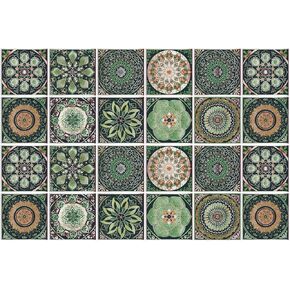 24Pcs Decorative Self-Adhesive Wall Tile Stickers,Peel and Stick 4x4 Square Tiles,Vinyl Paper Tile Stickers, Back Splash Stickers for Kitchen Wall,Fireplace,Bathroom(HZ58S)