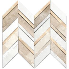 Yipscazo 10 Sheets Herringbone Backsplash Peel and Stick Tile, White PVC Stick on Backsplash for Kitchen, Waterproof Self Adhesive Wall Tile for Bathroom