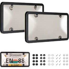 License Plate Cover & Frames, 2 Pack Clear License Plate Protector, ABS Car Front/Rear License Plate Frame with Screws Caps, Fit Any Standard US Plates