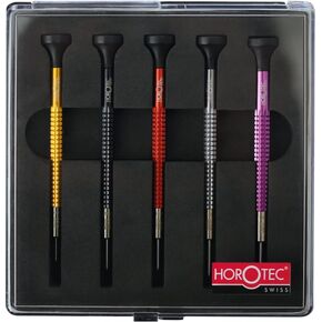 Horotec MSA01.020 (01.020-E) Set of Precision Watchmakers Screwdrivers in Aluminium and Stainless Steel Bits - Swiss Made, Red