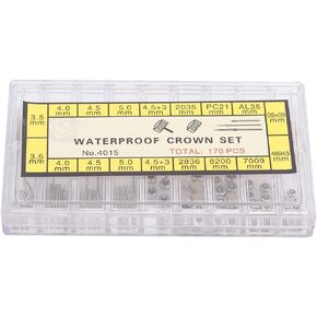 Watch Repair Kit, Watch Crown Stainless Steel Spring Bar Set Repairing Tool Accessory Pole Extension Rod Wristwatch Winding Stem Extender Strap Screw Replacement Parts with Storage Box for Watchmaker