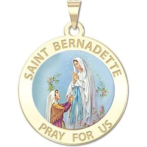 PicturesOnGold.com Saint Bernadette Religious Medal Color - 2/3 Inch Size of Dime, Solid 14K Yellow Gold