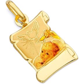 14k Yellow Gold Religious Baptism Enamel Picture Charm Pendant - 2 Different Size Available