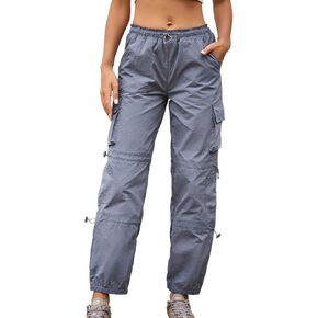 Cromoncent Girls&Womens High Waist Parachute Lightweight Pants Y2K Cargo Trousers with Pockets 6 Years-Women 2XL