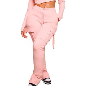 Famnbro Cargo Sweatpants Drawstring High Waisted Stretchy Casual Joggers Leggings Track Sweat Pants