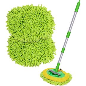 47 "أداة لتنظيف Mop Care Mop مع طقم مقبض طويل لغسل شاحنة السيارة التفصيلية ، سيارات الدفع الرباعي ، RV ، مقطورة ، قارب 2 في 1 Chenille Microfiber Sponge ، Paint Scratch