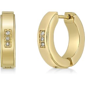 White Cubic Zirconia Hoop Earrings for Men in Yellow Gold Ion Plated Stainless Steel with Line Accent Inlay by Metro Jewelry