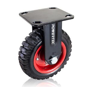 مجموعة عجلات POWERTEC مقاس 8 بوصات مكونة من 4، عجلات دوارة شديدة التحمل مع مداس مطاطي لمنضدة العمل، دوللي، عربة التسوق، العربة، حظيرة الدجاج، عجلات مطاطية كبيرة (17051-P4)