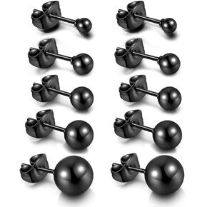 Top Plaza 10Pcs Hypoallergenic Stainless Steel Round Ball Earrings for Women Men Studs Earring Set 3mm-8mm
