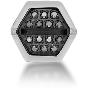 0.07 Carat Round Black Diamond Hexagon Stud Earring for Men in Stainless Steel 9 mm Wide by Metro Jewelry