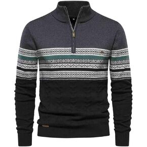 Autumn and Winter Stand up Collar Men's Sweater, Half Zipper Knitted Versatile Quarter Zip Pullover Men