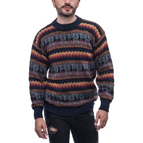 Gamboa Handmade Alpaca Crewneck Sweater - Ocean Blue with Llamitas and Geometrical Design