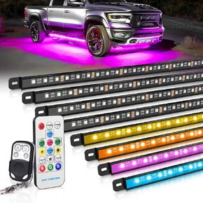 MICTUNING N8 RGB+IC Underglow LED Lighting Kit for Truck with Remote & Key Fob Dual Control, Exterior Neon Accent Underbody Strip, Multicolor Mode, Waterproof, Aluminum Casing