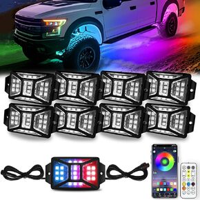 16 PODS 336 LEDS 5 الجوانب RGB Rock Lights ، App/APP/جهاز التحكم عن بُعد مصابيح موسيقى الروك للشاحنات ، ومجموعات زهرية ساطعة متعددة اللون مقاومة للماء مع وضع موسيقى ، متوافق مع 12V-24V Jeep UTV SUV ATV Golf RZR