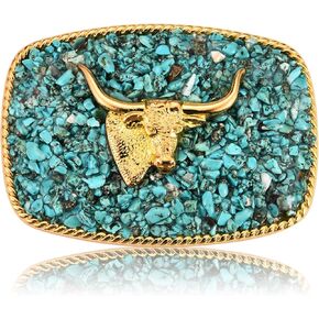 Western Belt Buckle for Men, Antique Golden Horse Belt Buckle with Turquoise Surface Women Halloween Christmas