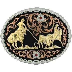 Montana Silversmith Tri Color Team Roper Attthing Belt Buckle - 60969