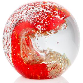 YWHL Hand Blown Ocean Waves Ball, Glass Art Ocean Decor, Decorative Collectible Figurines Ball, Crystal Collectible Paperweight, Sea Glass Decor for Home Office