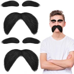 2 Packs Self-Adhesive Mustaches and Eyebrows, Funny Costume Accessories for Cosplay Halloween World Book Day Party