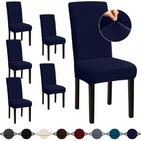 Sufdari Dining Room Chair Covers Set of 4, Dark Gray Non-Slip Spandex Kitchen Parsons Slipcovers for Dining Chairs, Hotel (Large)