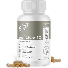 FIQ - Beef Liver IQ - Beef Liver Capsules - Supports Energy Production - Natural Iron, Copper, Vitamin A, & Vitamin B - High Absorption - 120 Capsules