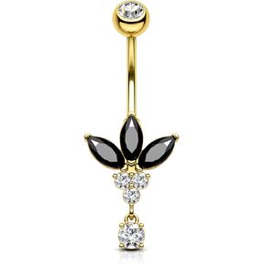 Cocharm Black Lotus Bell Bell Rings ، 14G GOLD DANGLE RINGS BELLY DERINGS FOR