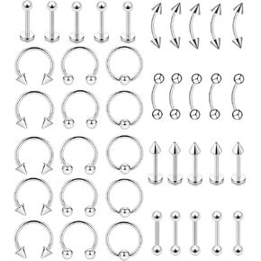 40pcs 16g روات الشفاه المجوهرات الفولاذية الجراحية Labret Monroe Barbell Daith Tragus Helix ثقب الحاجز خاتم الحواجب مجوهرات الجسم للنساء الرجال
