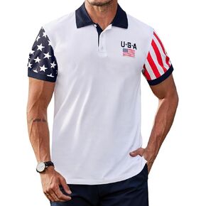 Arvilhill Men's American Flag Polo Shirts Short Sleeve 4th of July Cotton Golf Shirt (S-3XL)