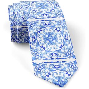 ( Azulejos Portuguese Tiles Blue Watercolor ) Fashion Novelty Necktie, Conversation Neckwear Ties Great for Party and Events