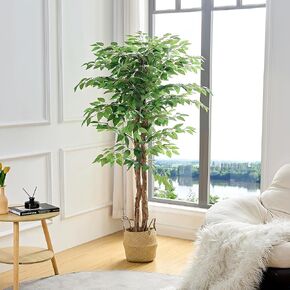 VECELO Artificial Fiddle Leaf Fig Tree 6FT(71in), Tall Fake Floor Plants with 150 Large Realistic Leaves in Plastic Pot for Indoor Outdoor Living Room Home Decor