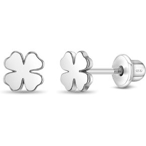 925 Sterling Silver Polished Four Leaf Clover Earrings For Children - Small Lucky Clover Earrings For A Toddler or Young Girl