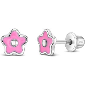 925 Sterling Silver Little Girl's 6mm Pink Enamel Flower Shaped Screw Back Locking Earrings for Toddlers & Pre Teens Playful and Formal Outfits, Daily and Occasional Use