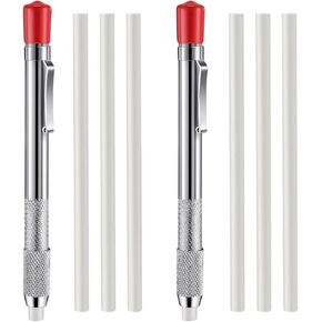 Soapstone Holder Set, 2 Round Soapstone Holders with 6 Refills Soapstone Pens, Quality Soapstone Pencil Marker for Removable Marking on Steel Iron Aluminum, Car Accessories