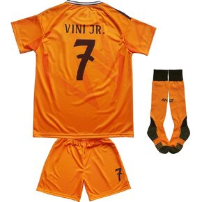 Leenbd 2024/2025 New Vini Jr. #7 Madrid Away Kids Soccer Jersey LBD4 Footbool Socks Socks Set Set Sister