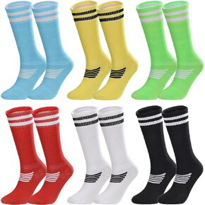 6 Pairs Kids Soccer Stretchy Knee High Tube Socks Colorful Football Athletic Team Socks for Boys Girls