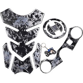 Forged Composite Carbon Fiber Gas Cap, Tank Pad,Triple Tree Front End Upper, Top Clamp Decal Stickers, Tank Pad, Tank Protector for GSXR 600 GSXR 750 GSXR 1000 K6 K7 K8 K9 L1 2006-2017(GREY)
