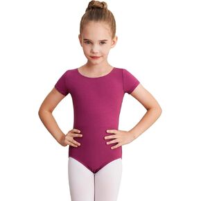 Gymnastics Leotards for Girls Ballet Dance Toddler Leotard Short Sleeve Bodysuit (Wine, 2-4T)