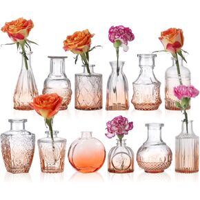 STARSIDE Set of 30 Amber Glass Bud Vase in Bulk,Small Vintage Bud Vase for Centerpieces,Rustic Wedding Decorations,Home Table Flower Décor