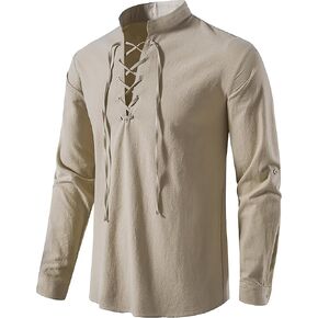 Pirate Shirt Mens Renaissance Shirts Medieval Costume Viking Retro Shirts Long Sleeve Hippie Halloween