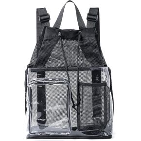 Mildbeer Clear Mesh Backpack for Beach Swimming Gym Travel, Drawstring Mesh Bag for Sports, Camping, Transparent Backpack with Wet and Dry Separation
