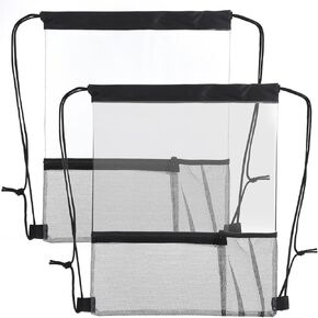 Bremorou Clear Drawstring Backpack 2 Pack Clear Drawstring Bag Stadium Approved See Through Transparent Pvc Backpack, Stadium Approved For Concerts Sports Travel And Work (Black)