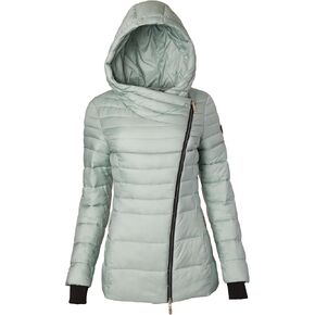 TUMI Women's Asymmetrical Zip Cowl Neck Quilted Midweight Puffer Coat with PrimaLoft Fill - Nylon Puffer Coat