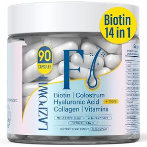 Hair Skin and Nails Vitamins, Biotin with Bovine Colostrum, Collagen, Hyaluronic Acid, Bovine Lactoferrin & Vitamin A, B6, C, D, E, Supports Hair & Nails Growth for Men and Women(90 Capsule)