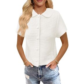 Saodimallsu Womens Short Sereve Cardigans Cardigans غير الرسمي الزر الصيفي أسفل Collared خفيفة الوزن سترة متماسكة أعلى