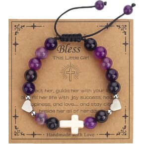 Catholic Cross Rosary Bracelet for Girls Natural Stone Bracelet First Communion Baptism Confirmation Birthday Easter Gifts for girls, daughters, sisters, nieces, granddaughters