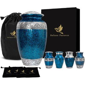 Elegant Urns for Human Ashes Adult Man - Urn for Ashes for Women - Funeral Earns for Ash Adult Female & Male - Decorative Cremation Urn for Human Ash Men & Women - Keepsake Urns (Blue, Set of 5)