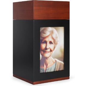 Wooden Urn for Human Ashes – Handcrafted Memorial Box with Photo Frame – Large Capacity Urn (270 lbs) with Velvet Bag – Beautiful Tribute Keepsake for Loved Ones