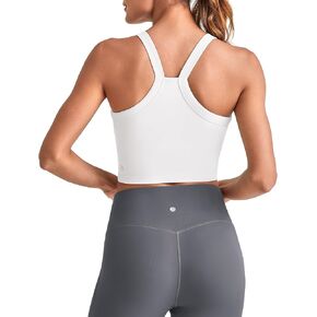 G4Free Barefeel Cropped Workout Tops for Women Built in Bra Removable Padded Longline Sports Bras Racerback Yoga Tops