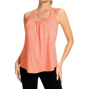 SLIMBELLE Mesh Racer Back Tank Tops Womens Gym Yoga Athletic Workout Tops Round Neck Sleeveless Cami with Built in Bra