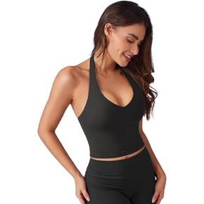 Voyjoy Women Halter Crop Top Pated V Neck Backlesslessless Olderess Olter Halter Tank Tops Out Out Yoga Gym Cloths